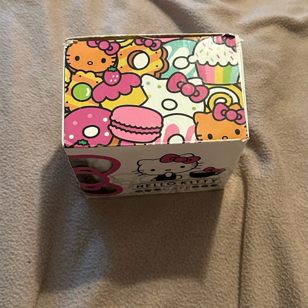 New official Hello Kitty Cafe Mug with Pink Handle and Gray Design - Picture 9 of 16